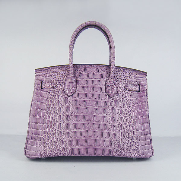 Replica Hermes Birkin 30CM Crocodile Head Veins Bag Purple 6088 On Sale - Click Image to Close